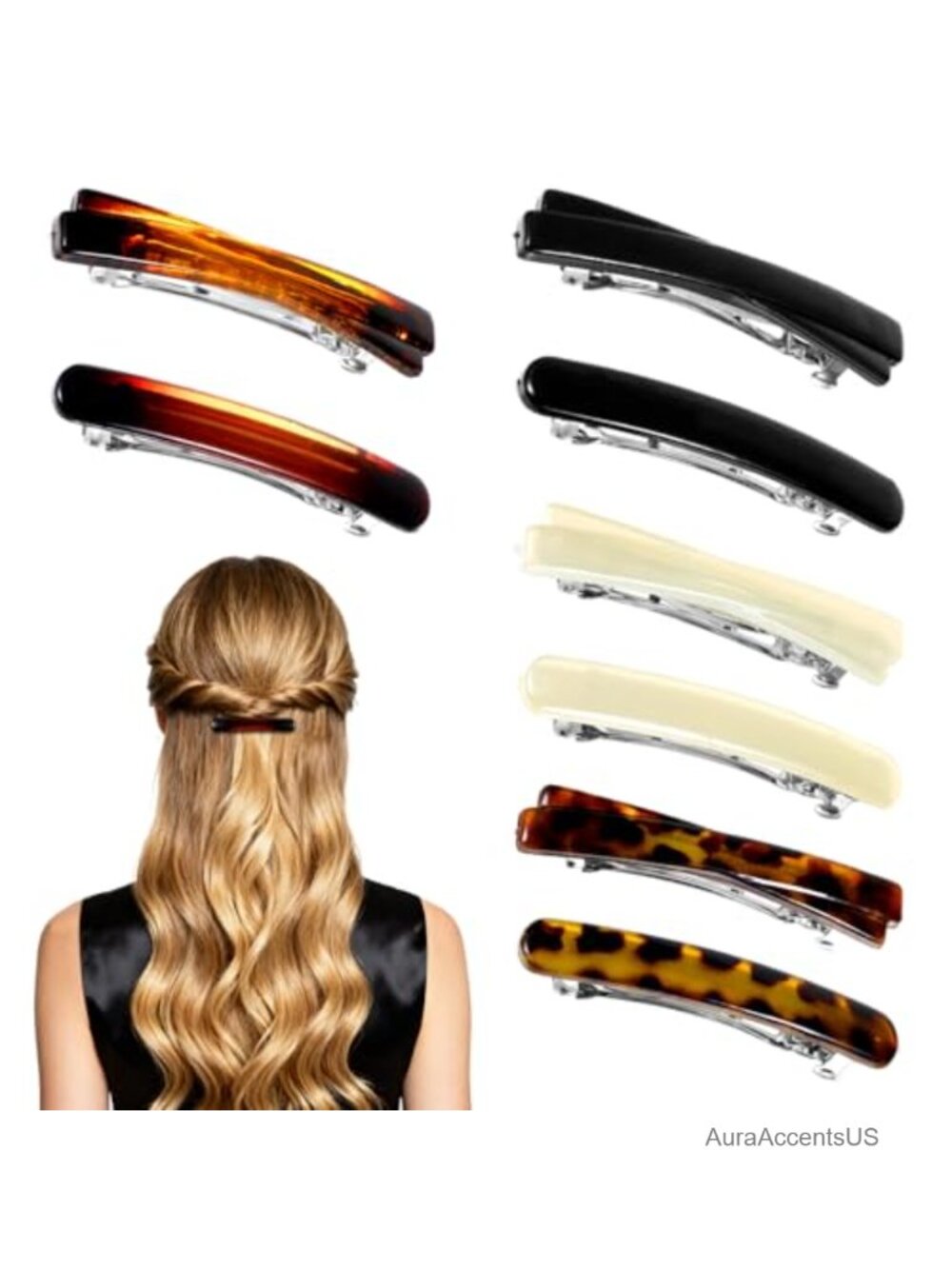 8 Pcs Tortoise Shell French Hair Barrettes for Women No Slip Acetate Clips